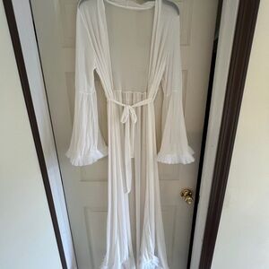 Sheer White Long Robe with Ruffled Cuffs